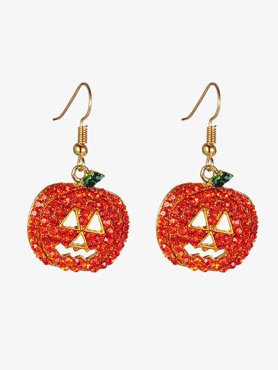 Halloween Pumpkin Faux Diamond Rhinetone Drop Earrings