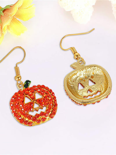 Halloween Pumpkin Faux Diamond Rhinetone Drop Earrings