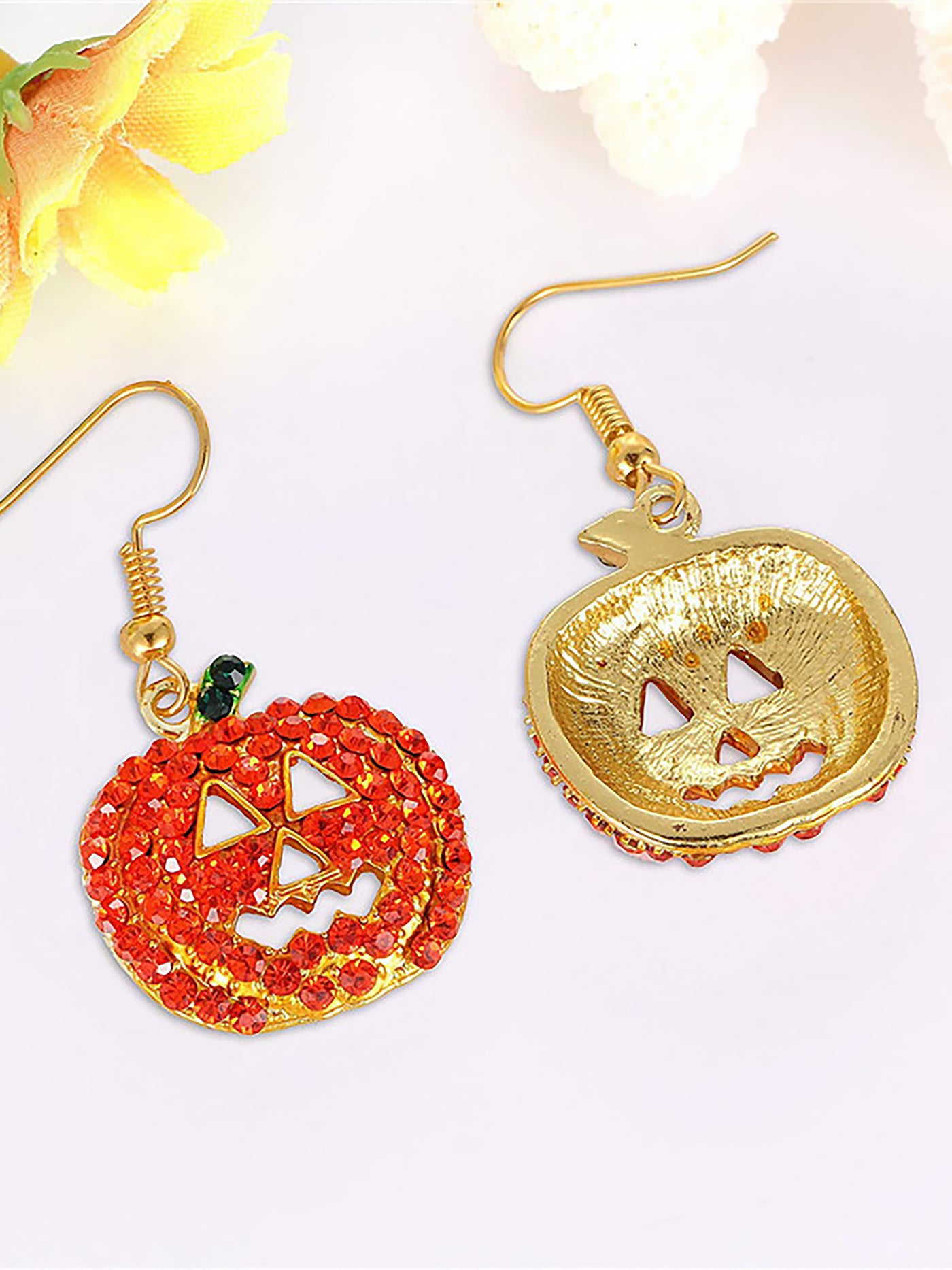 Allegra K Halloween Pumpkin Faux Diamond Rhinetone Drop Earrings