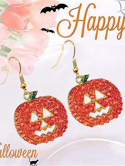 Halloween Pumpkin Faux Diamond Rhinetone Drop Earrings