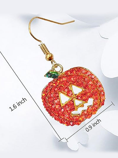 Halloween Pumpkin Faux Diamond Rhinetone Drop Earrings