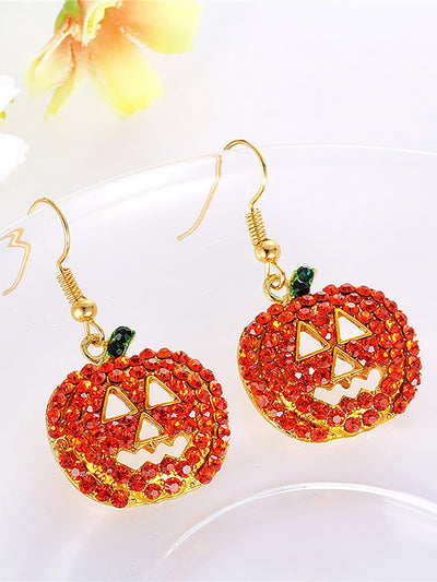 Halloween Pumpkin Faux Diamond Rhinetone Drop Earrings