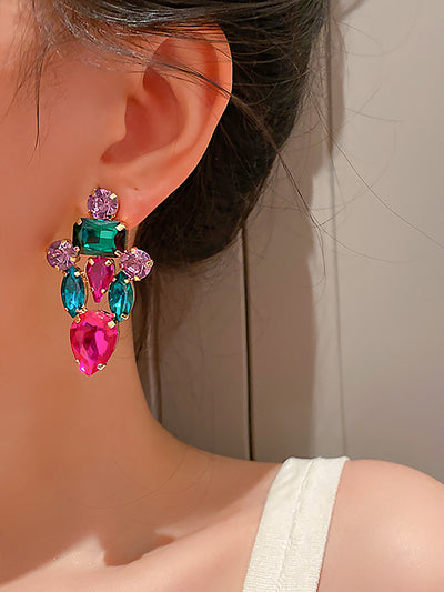 Retro Colorful Faux Diamond Encrusted Chandelier Earrings