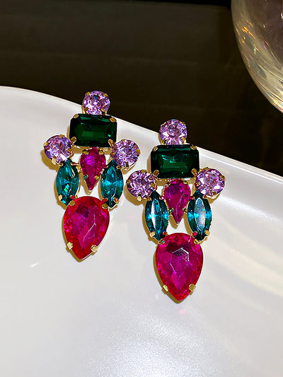 Retro Colorful Faux Diamond Encrusted Chandelier Earrings