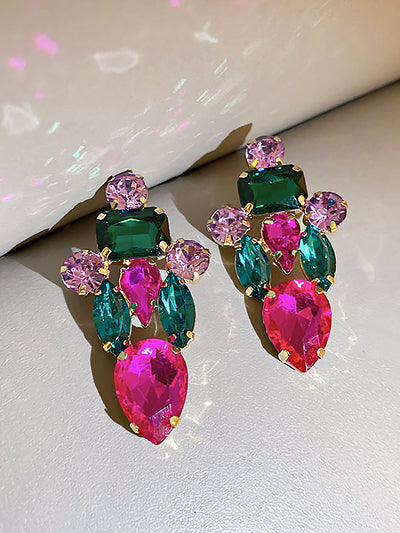 Retro Colorful Faux Diamond Encrusted Chandelier Earrings