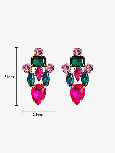 Retro Colorful Faux Diamond Encrusted Chandelier Earrings