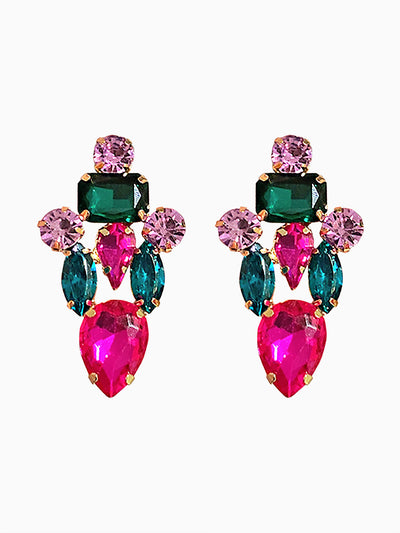 Retro Colorful Faux Diamond Encrusted Chandelier Earrings