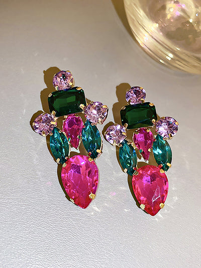 Retro Colorful Faux Diamond Encrusted Chandelier Earrings