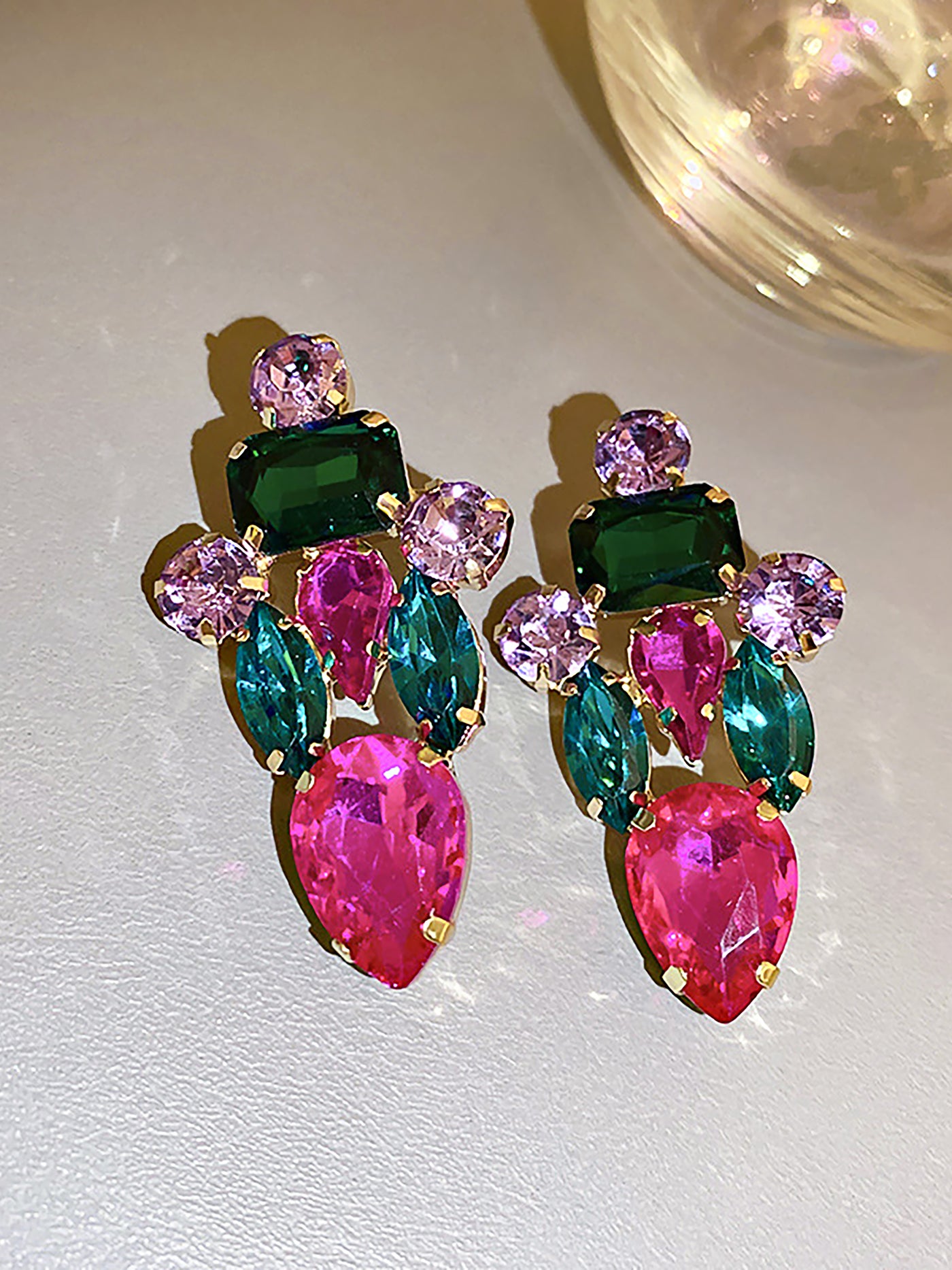 Allegra K Retro Colorful Faux Diamond Encrusted Chandelier Earrings