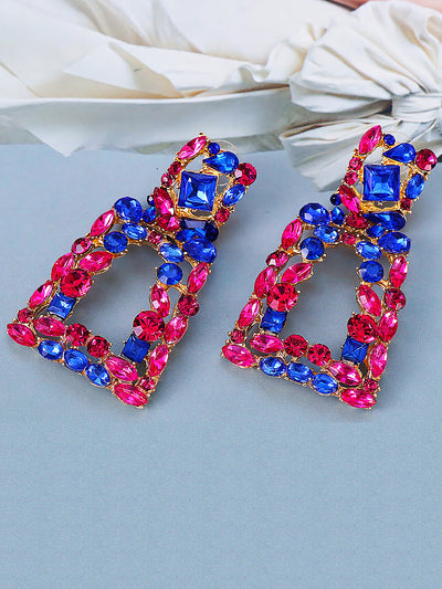 Colorful Faux Diamond Rhinestone Square Shape Stud Earrings