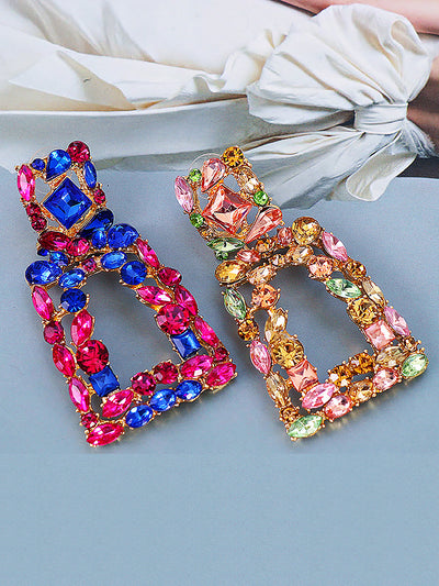 Colorful Faux Diamond Rhinestone Square Shape Stud Earrings