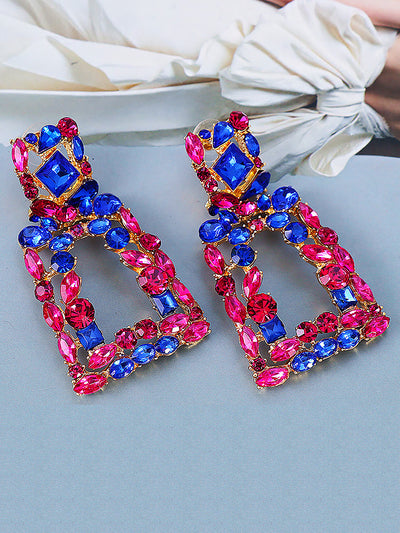 Colorful Faux Diamond Rhinestone Square Shape Stud Earrings