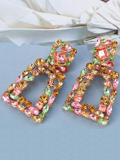 Colorful Faux Diamond Rhinestone Square Shape Stud Earrings