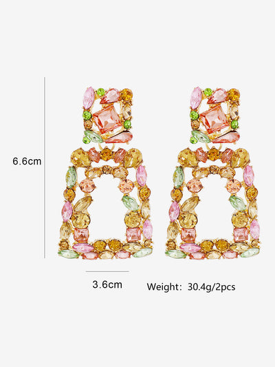 Colorful Faux Diamond Rhinestone Square Shape Stud Earrings