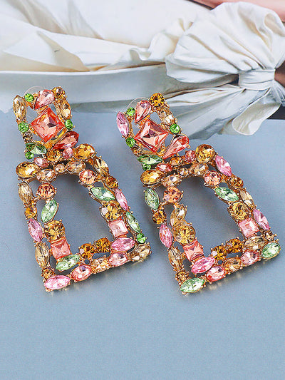 Colorful Faux Diamond Rhinestone Square Shape Stud Earrings