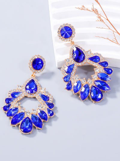 Retro Colorful Faux Diamond Rhinestones Geometric Chandelier Earrings