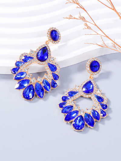 Retro Colorful Faux Diamond Rhinestones Geometric Chandelier Earrings