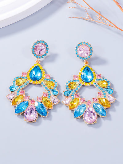 Retro Colorful Faux Diamond Rhinestones Geometric Chandelier Earrings