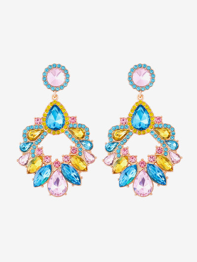 Retro Colorful Faux Diamond Rhinestones Geometric Chandelier Earrings