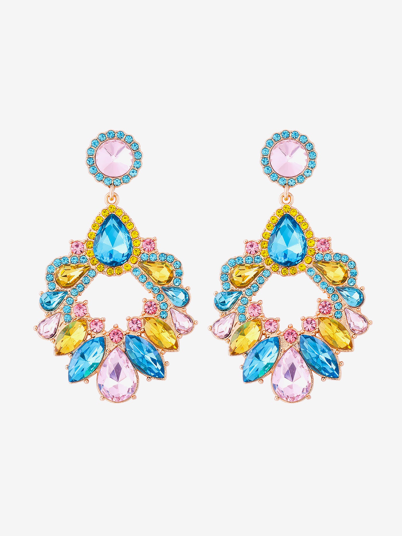 Allegra K Retro Colorful Faux Diamond Rhinestones Geometric Chandelier Earrings