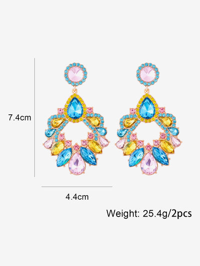 Retro Colorful Faux Diamond Rhinestones Geometric Chandelier Earrings