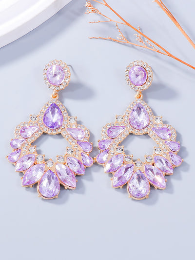 Retro Colorful Faux Diamond Rhinestones Geometric Chandelier Earrings