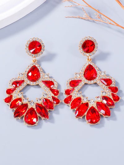 Retro Colorful Faux Diamond Rhinestones Geometric Chandelier Earrings