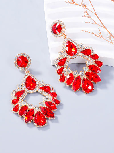 Retro Colorful Faux Diamond Rhinestones Geometric Chandelier Earrings