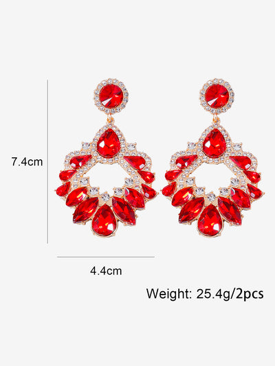 Retro Colorful Faux Diamond Rhinestones Geometric Chandelier Earrings