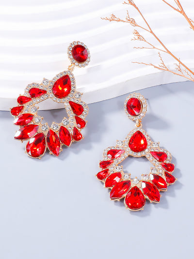 Retro Colorful Faux Diamond Rhinestones Geometric Chandelier Earrings