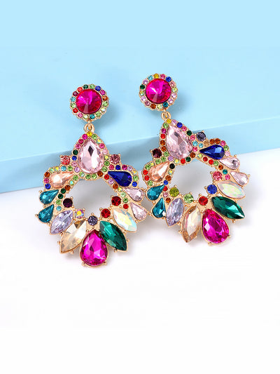 Retro Colorful Faux Diamond Rhinestones Geometric Chandelier Earrings