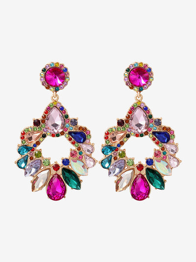 Retro Colorful Faux Diamond Rhinestones Geometric Chandelier Earrings