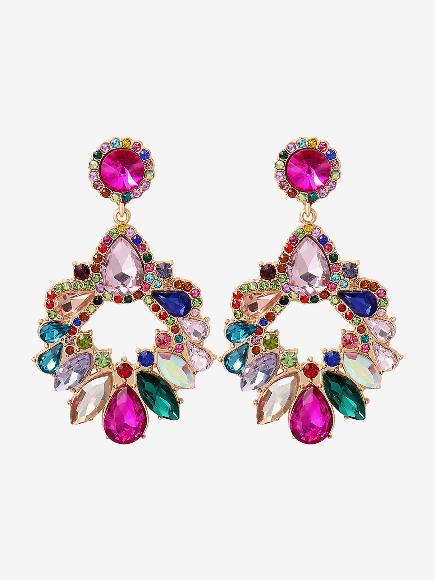 Allegra K Retro Colorful Faux Diamond Rhinestones Geometric Chandelier Earrings