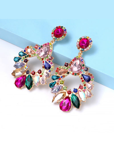 Retro Colorful Faux Diamond Rhinestones Geometric Chandelier Earrings