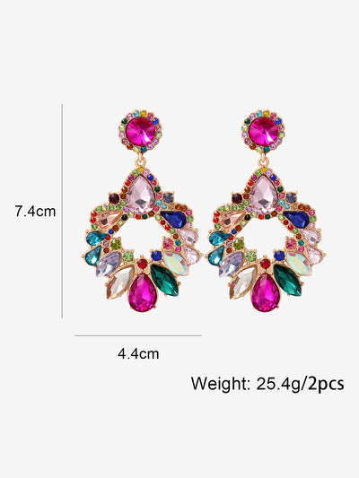 Retro Colorful Faux Diamond Rhinestones Geometric Chandelier Earrings