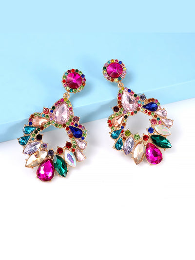 Retro Colorful Faux Diamond Rhinestones Geometric Chandelier Earrings