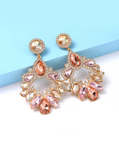 Retro Colorful Faux Diamond Rhinestones Geometric Chandelier Earrings