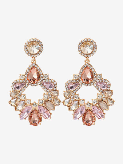 Retro Colorful Faux Diamond Rhinestones Geometric Chandelier Earrings