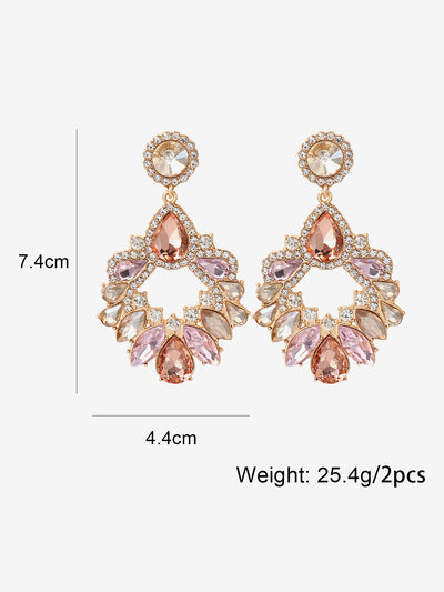 Retro Colorful Faux Diamond Rhinestones Geometric Chandelier Earrings