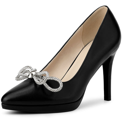 Women's Rhinestone Bow Pointed Toe Stiletto Heel Pumps