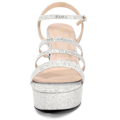 Women's Glitter Strappy Strap High Platform Chunky Heel Sandals