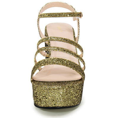 Women's Glitter Strappy Strap High Platform Chunky Heel Sandals