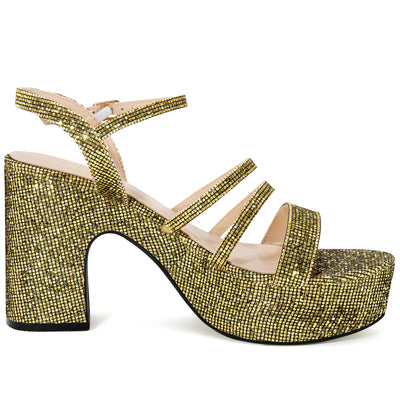 Women's Glitter Strappy Strap High Platform Chunky Heel Sandals