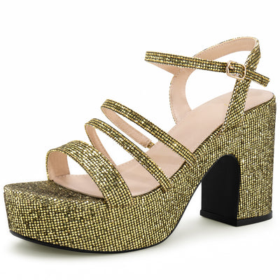 Women's Glitter Strappy Strap High Platform Chunky Heel Sandals