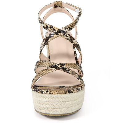 Women's Snake Print Platform Slingback Strappy Espadrille Wedges Sandals