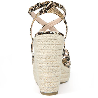 Women's Snake Print Platform Slingback Strappy Espadrille Wedges Sandals