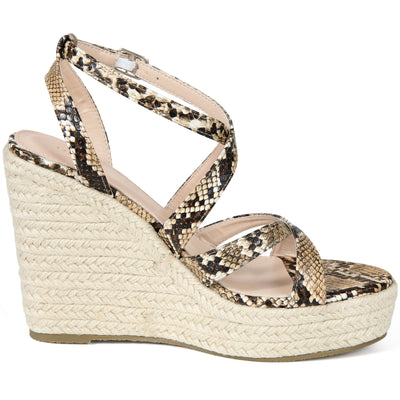 Women's Snake Print Platform Slingback Strappy Espadrille Wedges Sandals