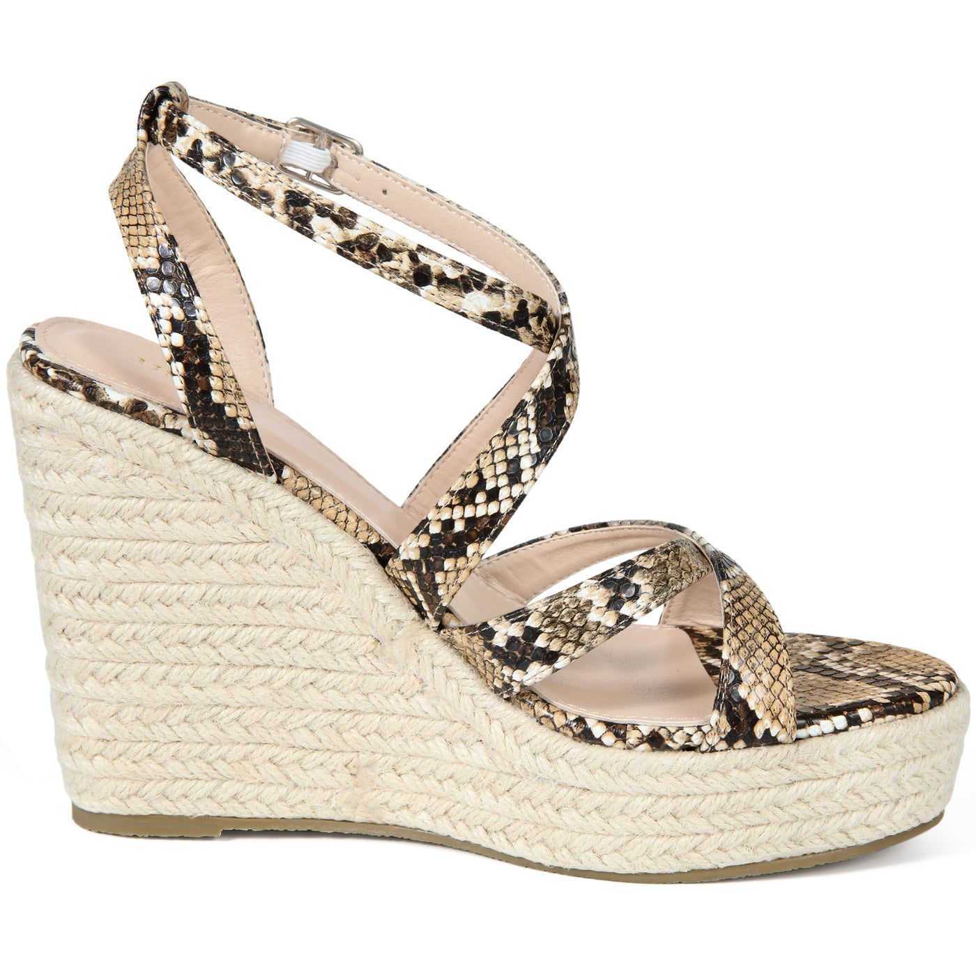 Allegra K Women's Snake Print Platform Slingback Strappy Espadrille Wedges Sandals