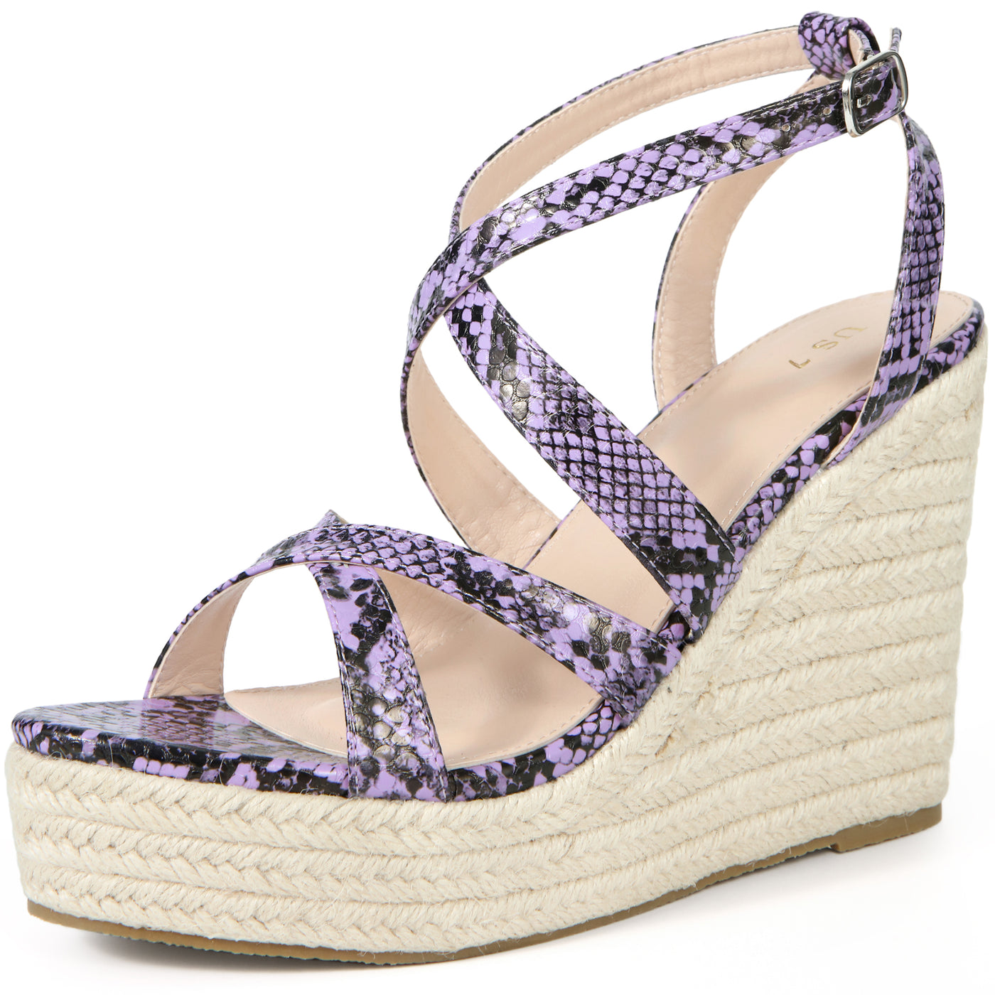 Allegra K Women's Snake Print Platform Slingback Strappy Espadrille Wedges Sandals