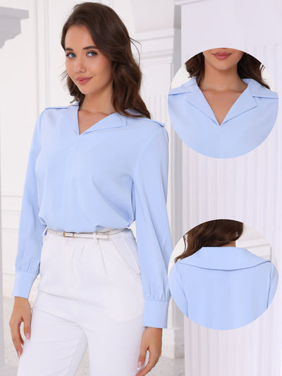 Collared Solid Long Sleeve Work Office Blouse